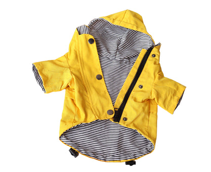 Centaurus Pet Rain Jacket Striped inside Rainproof Skin-Friendly Fashion Pet Dogs Hooded Raincoat for Small Medium Large Dogs-Yellow