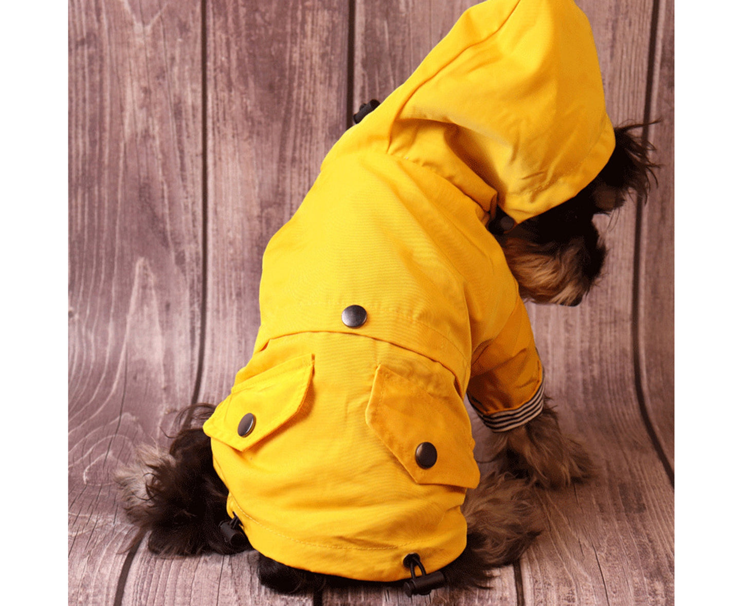 Centaurus Pet Rain Jacket Striped inside Rainproof Skin-Friendly Fashion Pet Dogs Hooded Raincoat for Small Medium Large Dogs-Yellow